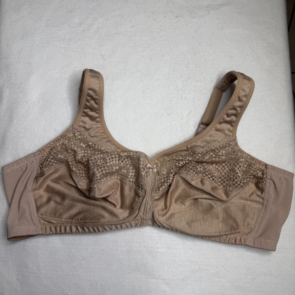 Glamorise Bra Womens 50B Beige Lace Wireless Minimizer Full Coverage Stretch